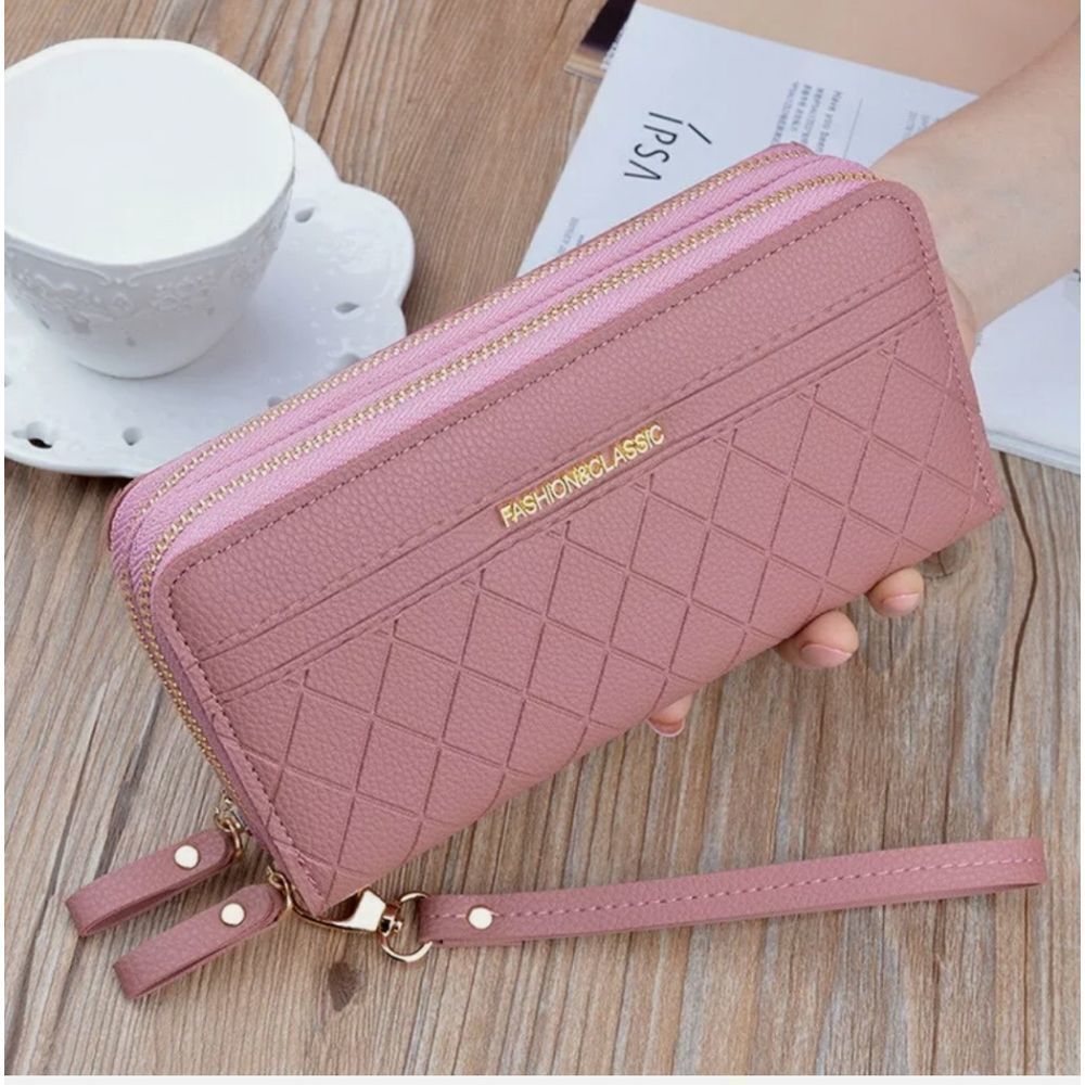 Ladies Women PU Leather Wallet Double Zipper Card Holder Clutch Purse Handbag